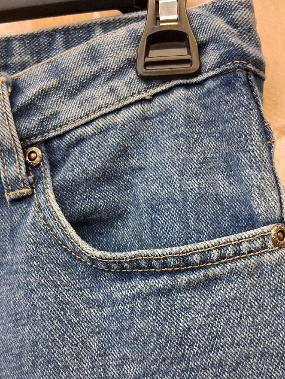 Boston Proper Blue Cropped Jeans with Red-Orange Embroidered Cuffs
